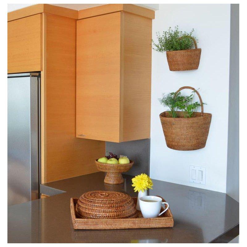 Kahverengi Hasır El Yapımı Askılı Sepetli Duvar Rafı - 40x34 cm - 179396