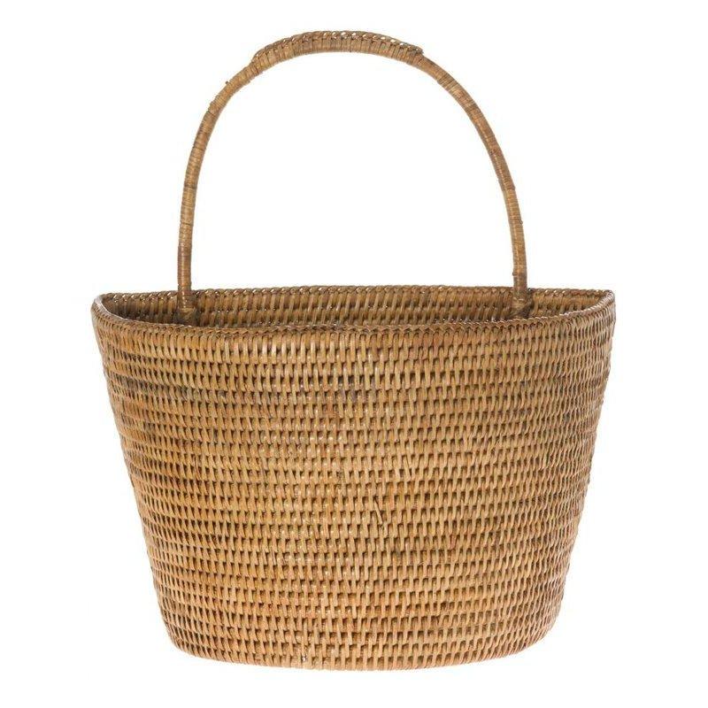 Kahverengi Hasır El Yapımı Askılı Sepetli Duvar Rafı - 40x34 cm - 179396