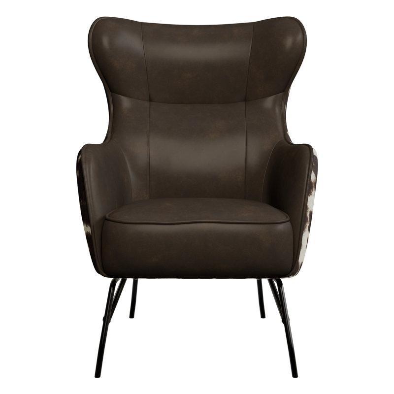 Kahverengi İnek Desenli Suni Deri Metal Ayaklı Kulaklı Tekli Koltuk - 205084