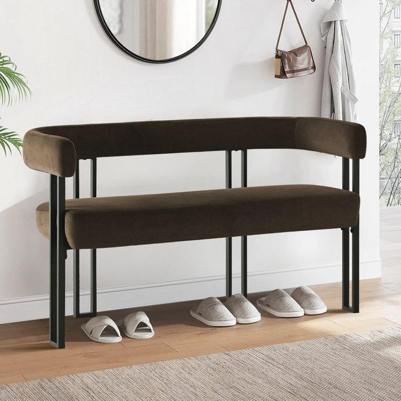 Kahverengi Kadife Kollu Metal Ayaklı Sırtlı Bench - 125 cm - 164614