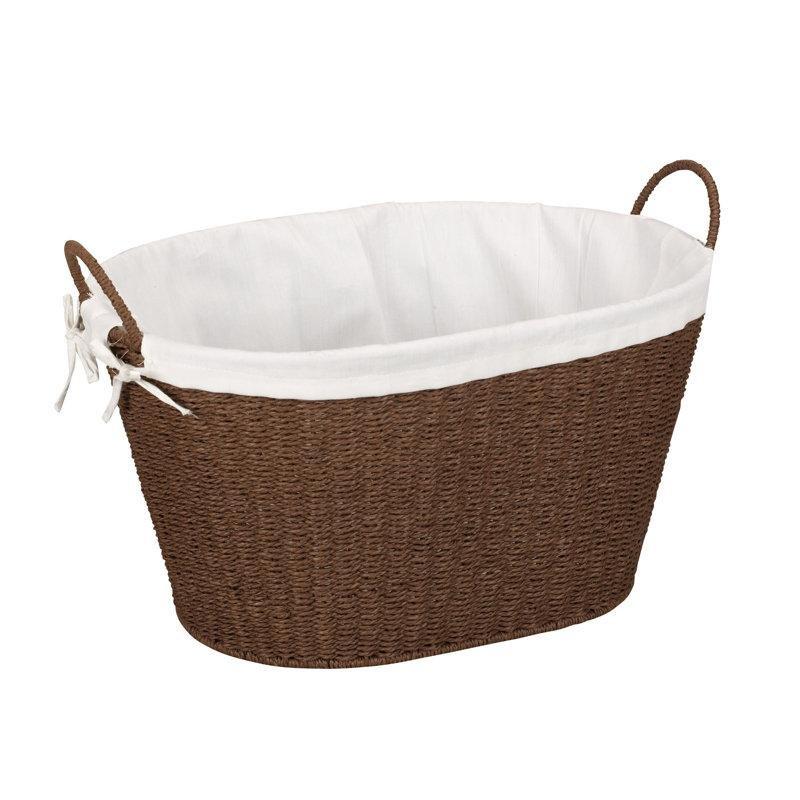 Kahverengi Kağıt İp Kumaş Astarlı Kulplu Oval Çamaşır Sepeti - 57x39 cm - 187547