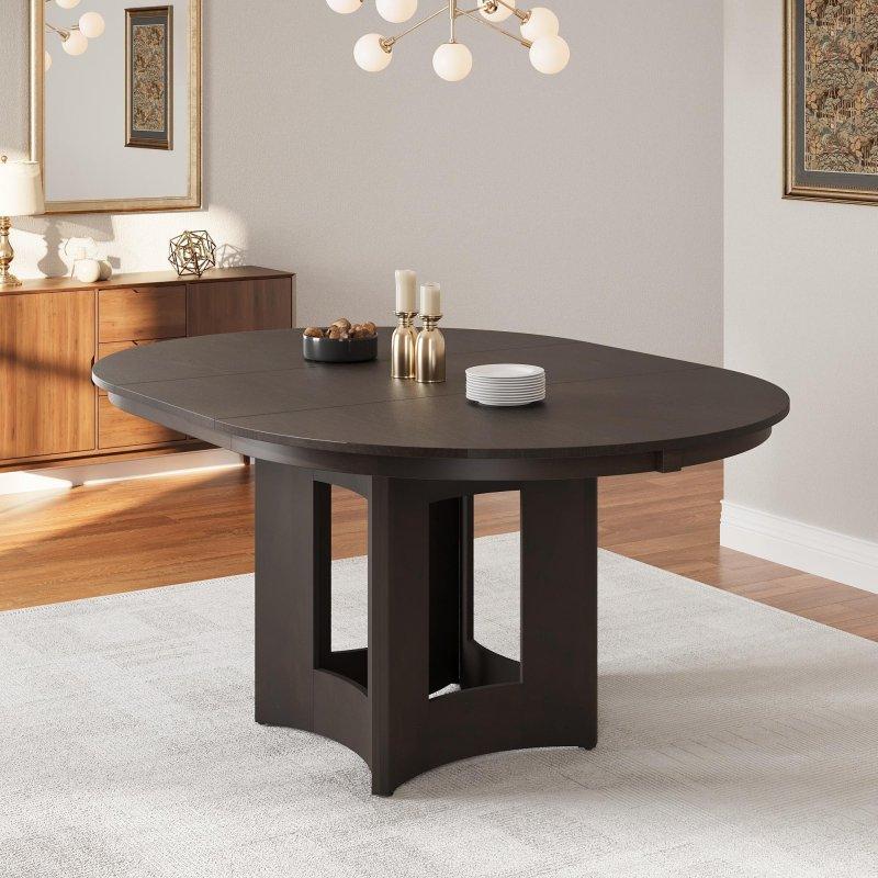 Kahverengi Kauçuk Ağacı Açılabilir Oval Heykelsi Kaideli Bohem Yemek Masası - 146x105 cm - 238013