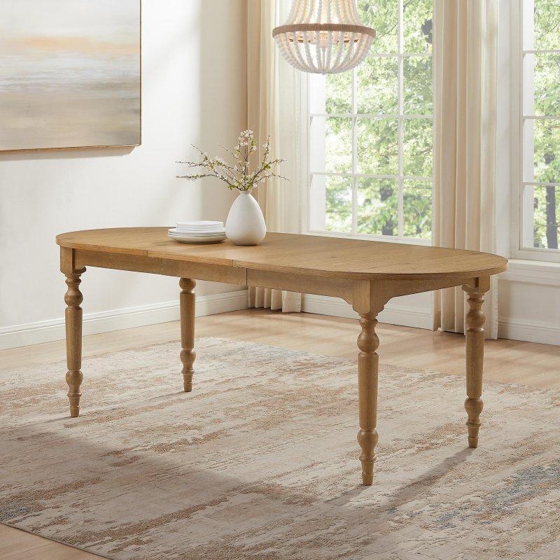 Kahverengi Kauçuk Ağacı ve MDF Büyüyebilen Oval Bohem Yemek Masası - 214x89 cm - 238017