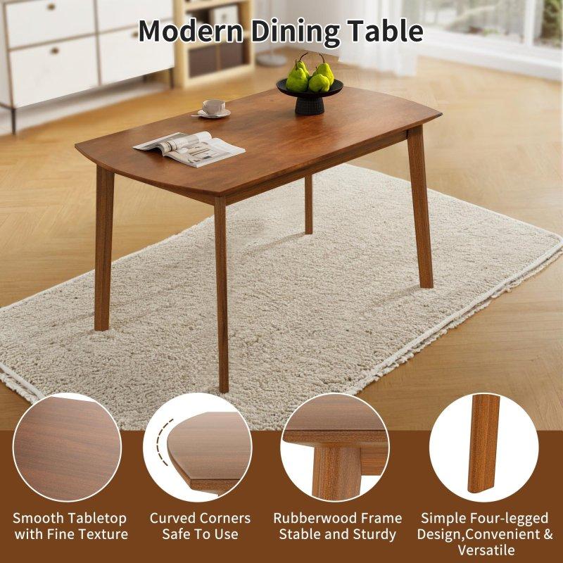 Kahverengi Kauçuk Ağacı ve MDF Yuvarlak Köşeli 4 Kişilik Bohem Yemek Masası - 121x76 cm - 237504