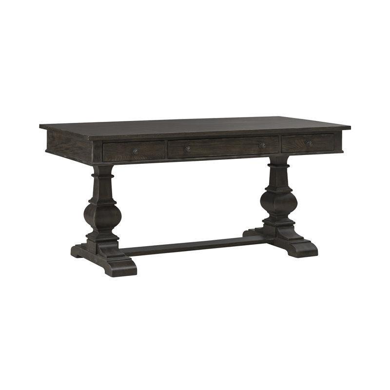 Kahverengi Kauçuk Ağacı ve Meşe Kaplama 3 Çekmeceli Klavye Tepsili Vintage Çalışma Masası - 168x82 cm - 234759