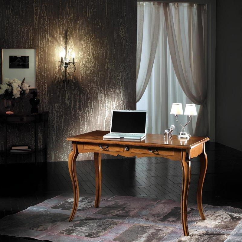 Kahverengi Kayın Ağacı 2 Çekmeceli Art Deco Tasarım Vintage Çalışma Masası - 120x61x78 cm - 234950