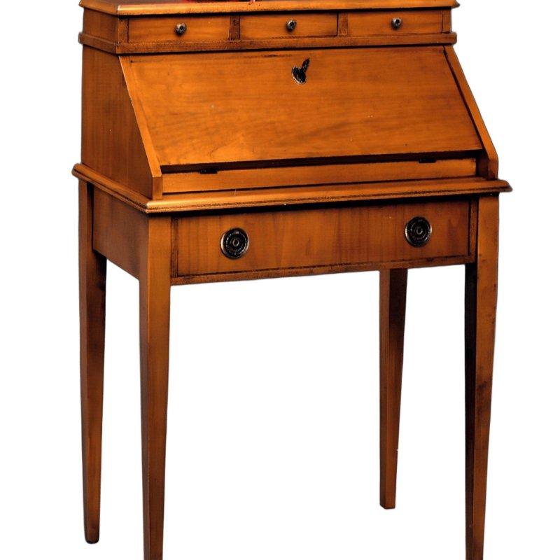 Kahverengi Kayın Ağacı 4 Çekmeceli Art Deco Tasarım Vintage Çalışma Masası - 69x36x101 cm - 235057