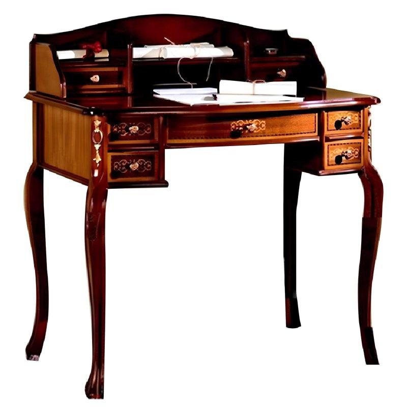 Kahverengi Kayın Ağacı 5 Çekmeceli Barok Stil Vintage Çalışma Masası - 87x56x99 cm - 234946