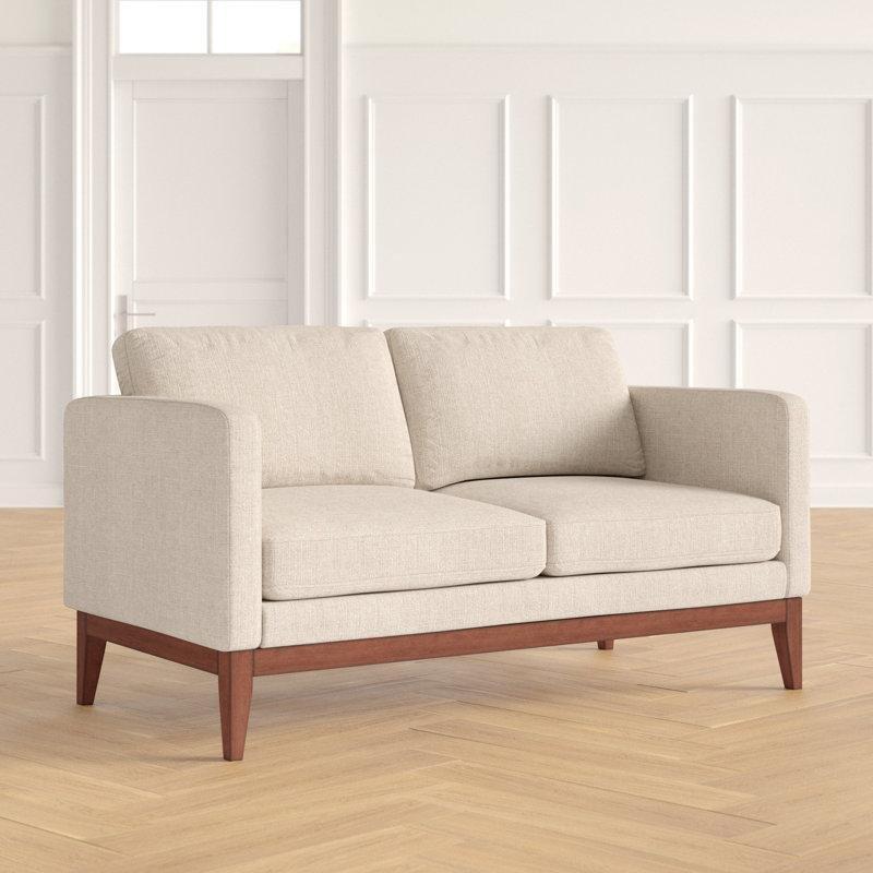 Kahverengi Keten Masif Ahşap Kare Kolçaklı İkili Koltuk - 157x83x86 cm - 207238