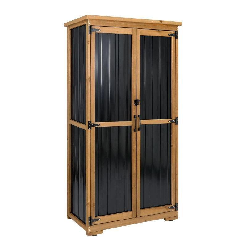 Kahverengi Köknar Ağacı ve Metal 3 Raflı Su Geçirmez Çatılı Bahçe Dolabı - 82x40x168 cm - 163660