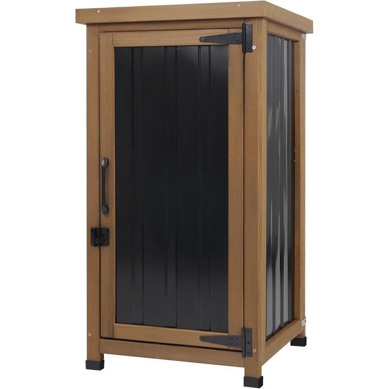 Kahverengi Ladin Ağacı ve Metal Su Geçirmez Çatılı Çıkarılabilir Raflı Bahçe Dolabı - 46x46x86 cm - 163642