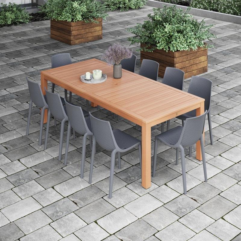 Kahverengi Masif Ahşap 10 Kişilik Şemsiye Delikli Bahçe Masa Takımı - 224x100 cm - 213749