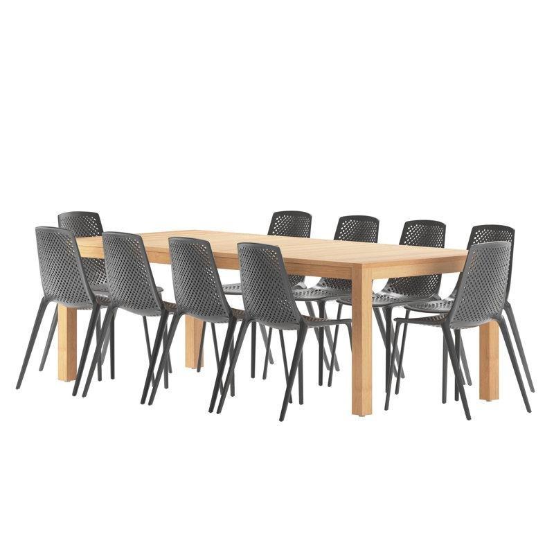 Kahverengi Masif Ahşap 10 Kişilik Şemsiye Delikli Bahçe Masa Takımı - 224x100 cm - 213749