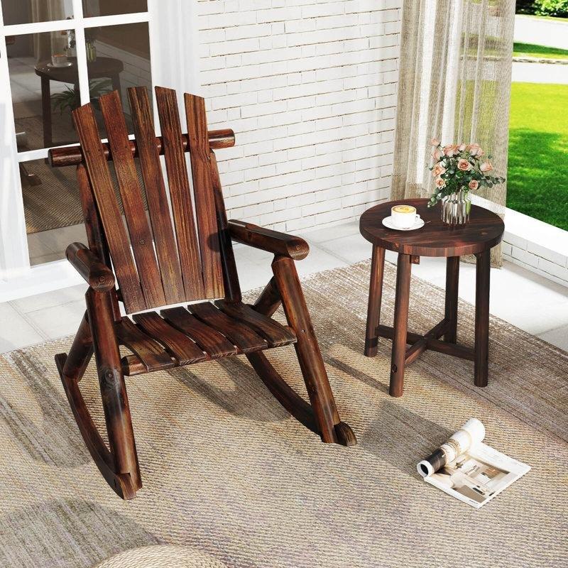 Kahverengi Masif Ahşap 2li Set Adirondack Dış Mekan Sallanan Sandalye - 218097