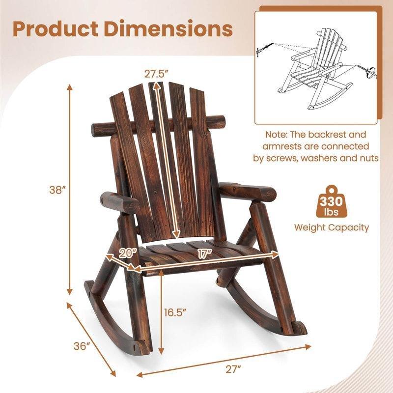 Kahverengi Masif Ahşap 2li Set Adirondack Dış Mekan Sallanan Sandalye - 218097
