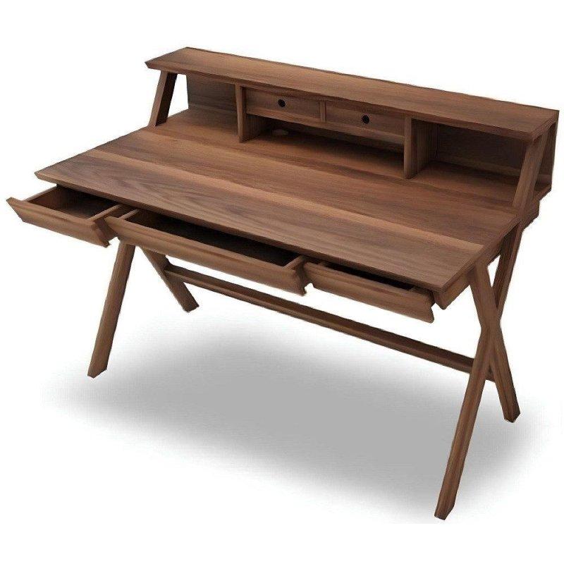 Kahverengi Masif Ahşap 3 Çekmeceli Bölmeli Vintage Çalışma Masası - 130x70x96 cm - 235046
