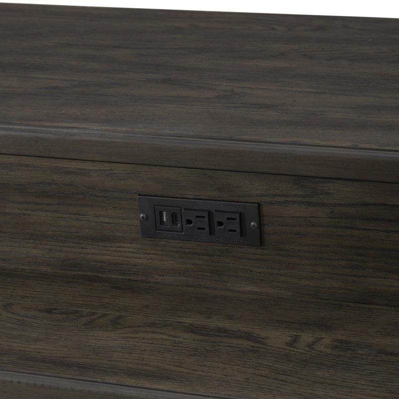 Kahverengi Masif Ahşap 3 Tabureli Şarj Üniteli Raflı Koltuk Arkası Dresuar Seti - 199 cm - 217389