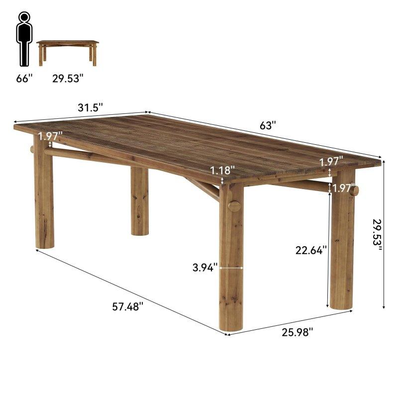 Kahverengi Masif Ahşap 6 Kişilik Dikdörtgen Bohem Yemek Masası - 161x81 cm - 237301