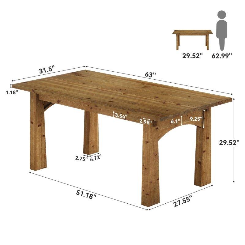 Kahverengi Masif Ahşap 6 Kişilik Dikdörtgen Bohem Yemek Masası - 161x81 cm - 237737