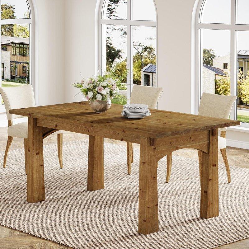 Kahverengi Masif Ahşap 6 Kişilik Dikdörtgen Bohem Yemek Masası - 161x81 cm - 237737