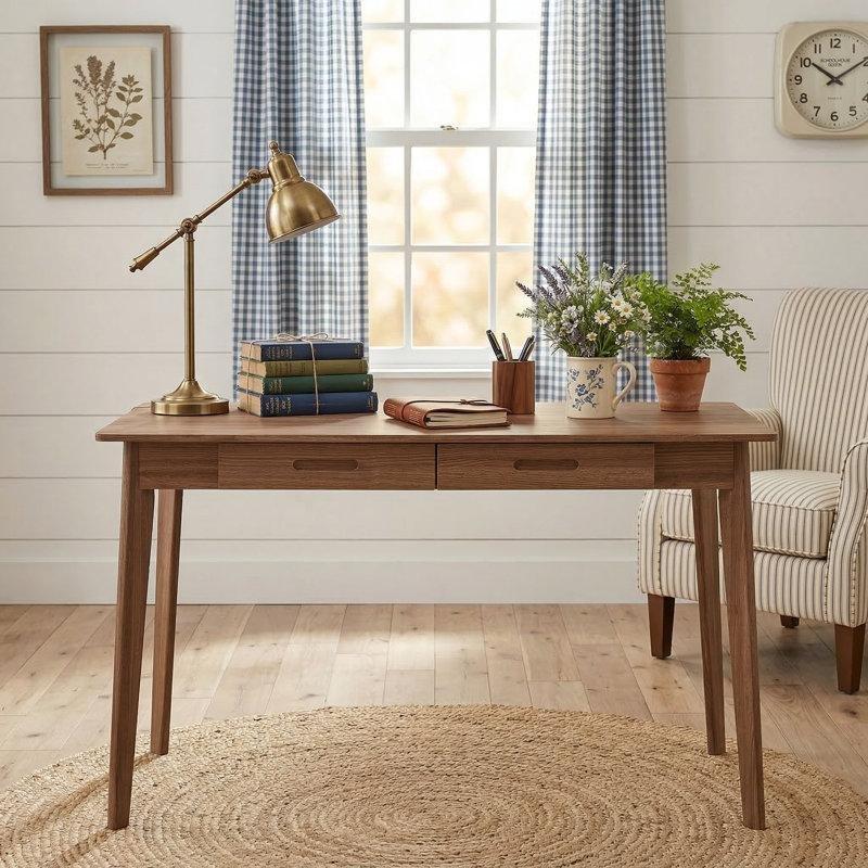 Kahverengi Masif Ahşap Ayaklı 2 Çekmeceli Vintage Çalışma Masası - 120 cm - 234691