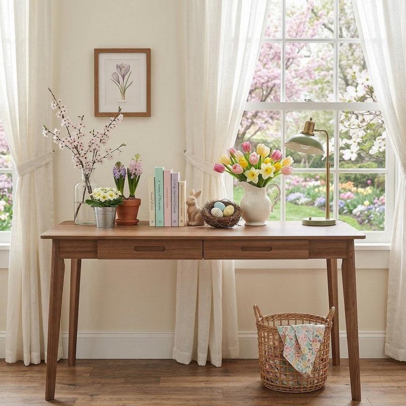 Kahverengi Masif Ahşap Ayaklı 2 Çekmeceli Vintage Çalışma Masası - 120 cm - 234691
