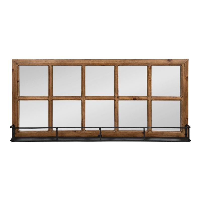 Kahverengi Masif Ahşap Aynalı ve Raflı Eskitme Tasarım Duvar Rafı - 102x46 cm - 178787