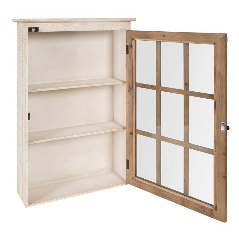 Kahverengi Masif Ahşap Cam Kapaklı Kilitli Eskitme Duvar Rafı - 80x50 cm - 180249