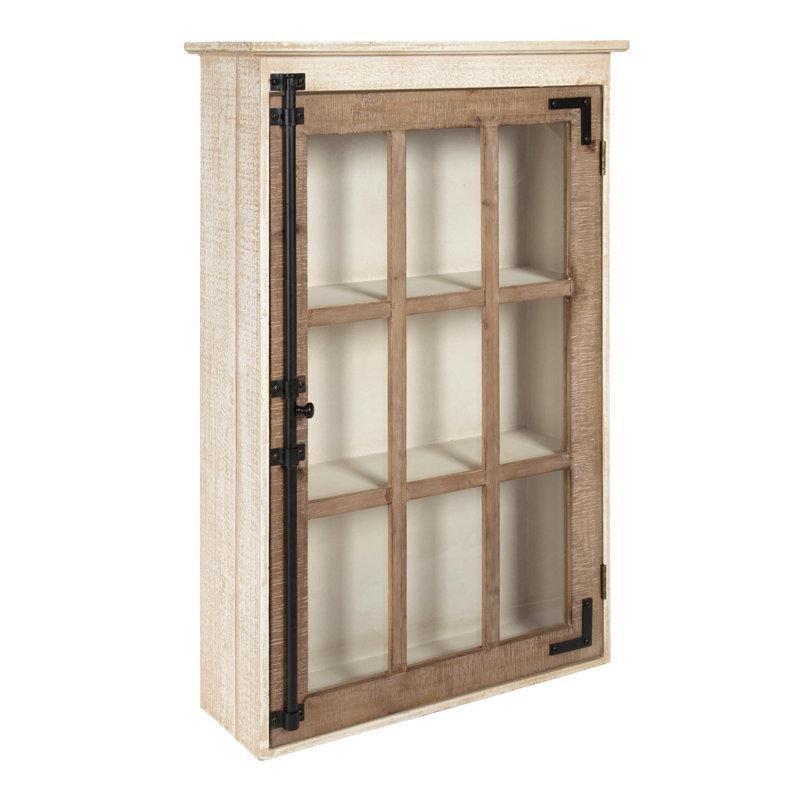 Kahverengi Masif Ahşap Cam Kapaklı Kilitli Eskitme Duvar Rafı - 80x50 cm - 180249