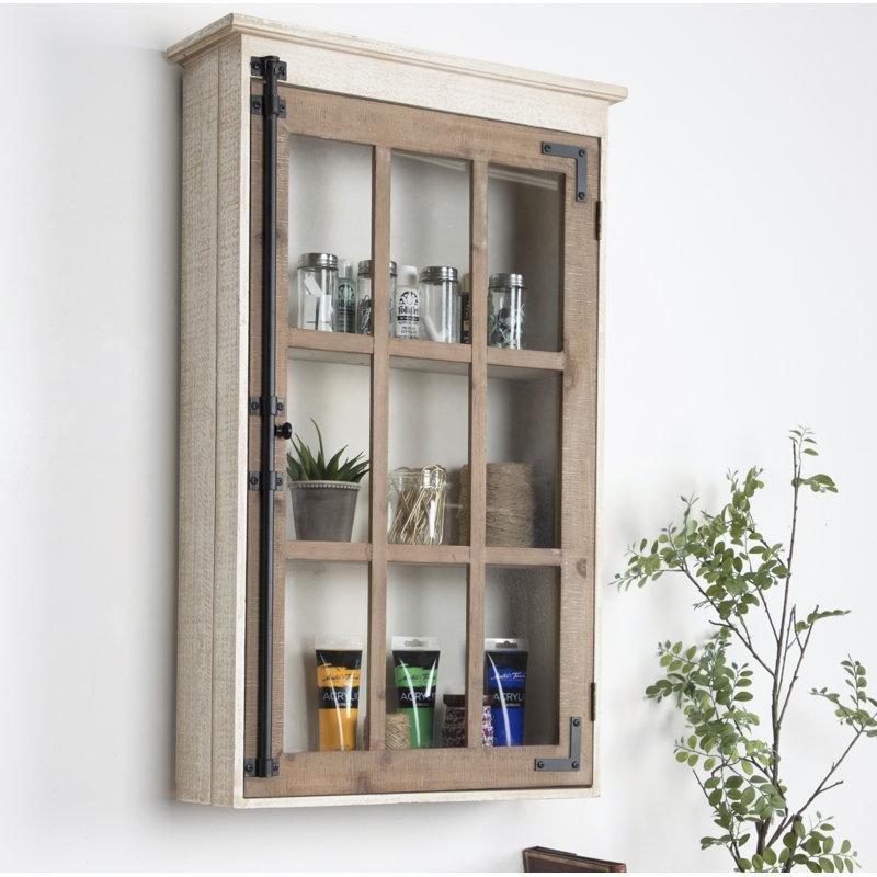 Kahverengi Masif Ahşap Cam Kapaklı Kilitli Eskitme Duvar Rafı - 80x50 cm - 180249