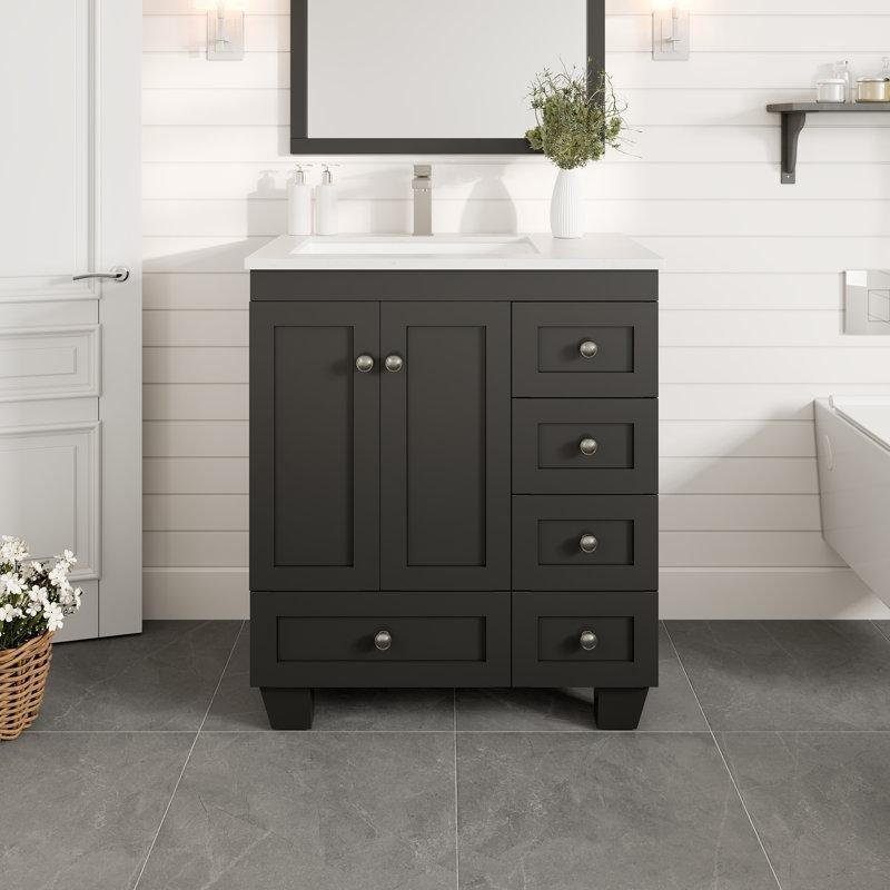 Kahverengi Masif Ahşap Carrara Kuvars Tezgahlı Yavaş Kapanır Çekmeceli Banyo Lavabo Dolabı - 77 cm - 201267