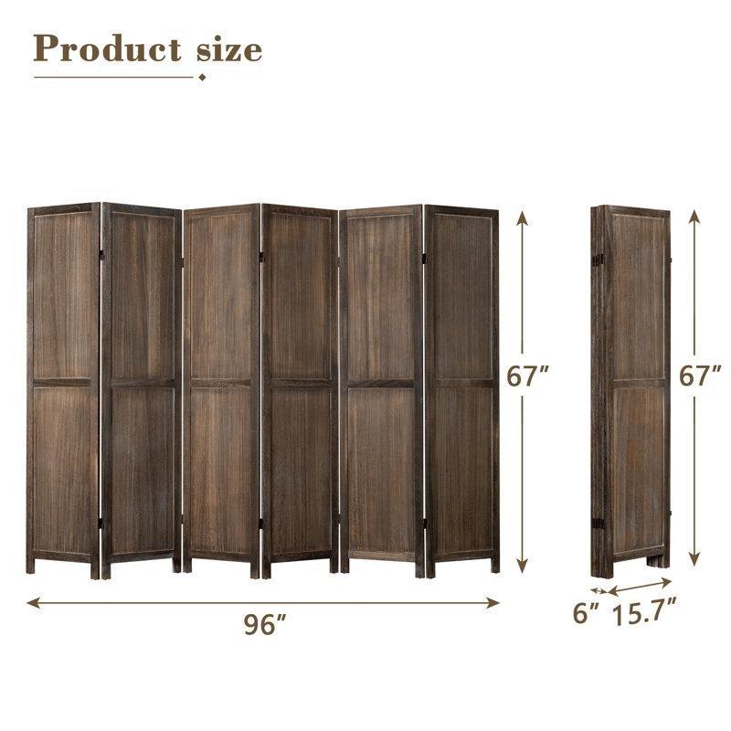 Kahverengi Masif Ahşap Çerçeveli MDF 6 Panelli Katlanır Paravan - 171x244 cm - 184805