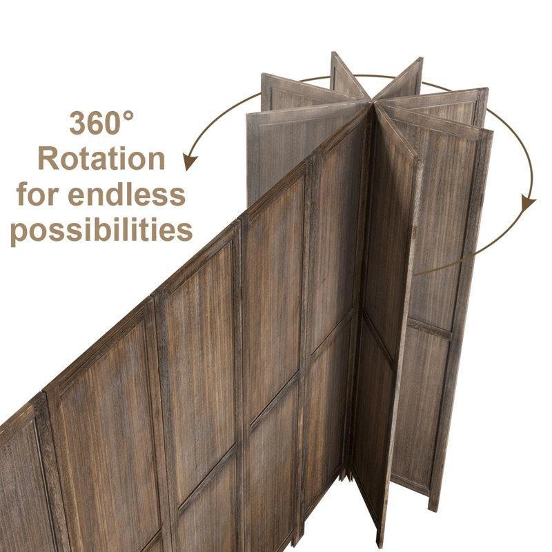 Kahverengi Masif Ahşap Çerçeveli MDF 6 Panelli Katlanır Paravan - 171x244 cm - 184805