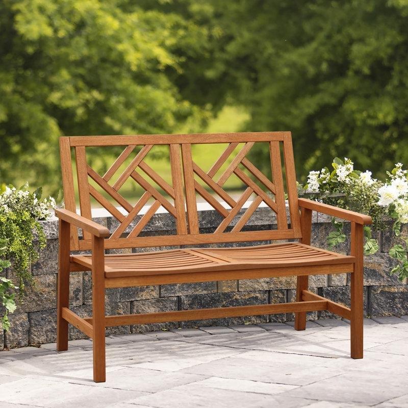 Kahverengi Masif Ahşap Çift Çapraz Sırtlı Bahçe Bankı - 122 cm - 172447