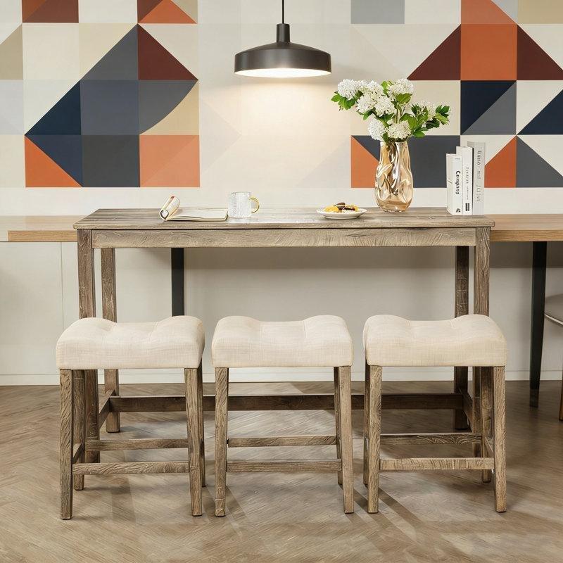 Kahverengi Masif Ahşap Dahili Prizli ve USB Portlu 3 Tabureli Koltuk Arkası Dresuar - 150 cm - 218381