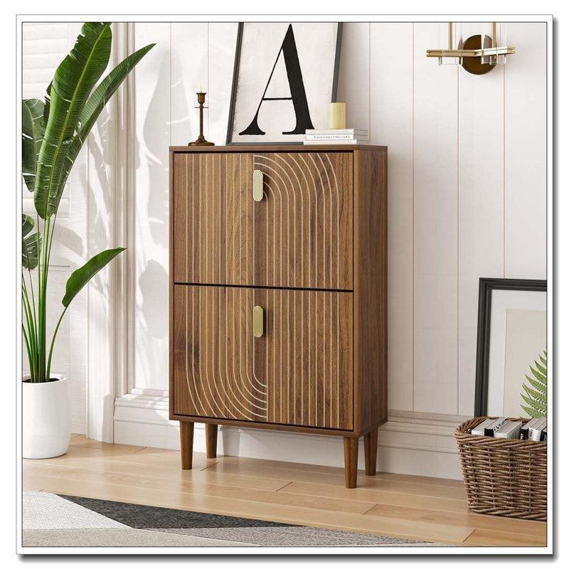 Kahverengi Masif Ahşap Düşer Kapaklı Ayakkabılık - 60x24x96 cm - 227640