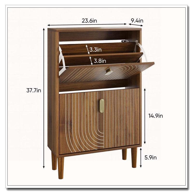 Kahverengi Masif Ahşap Düşer Kapaklı Ayakkabılık - 60x24x96 cm - 227640