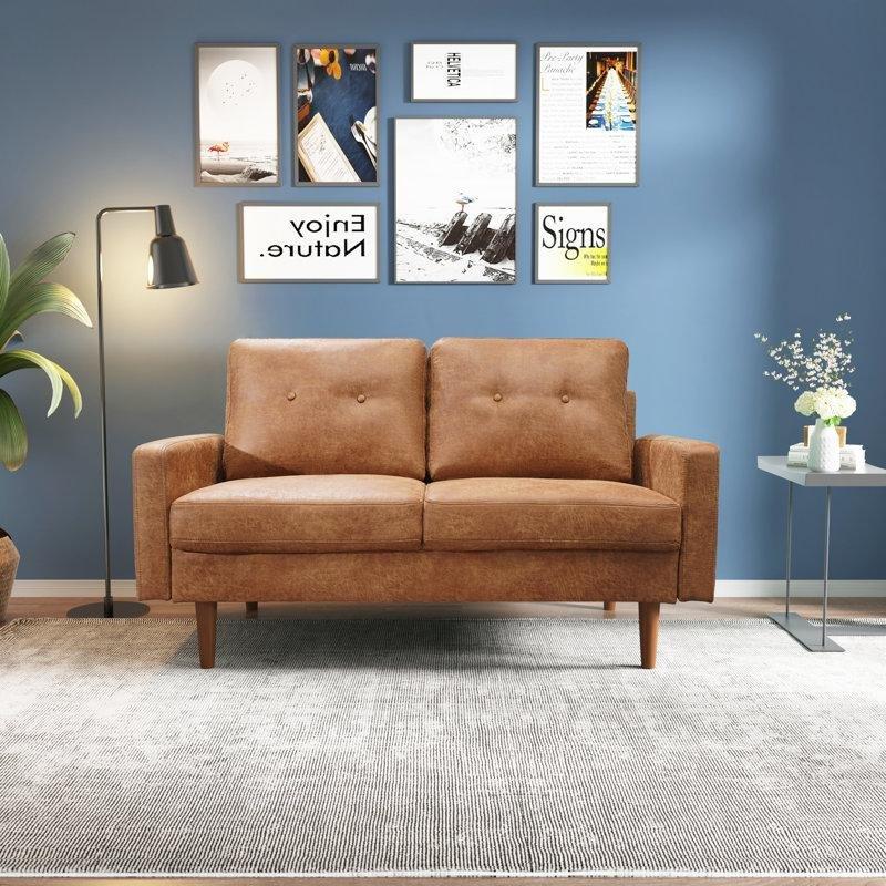 Kahverengi Masif Ahşap Kapitoneli Kare Kolçaklı Mikrofiber İkili Koltuk - 148 cm - 196230