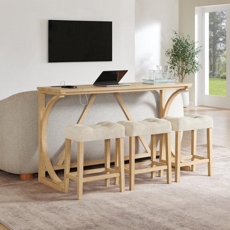 Kahverengi Masif Ahşap Prizli 3 Tabureli Koltuk Arkası Dresuar - 150 cm - 218149