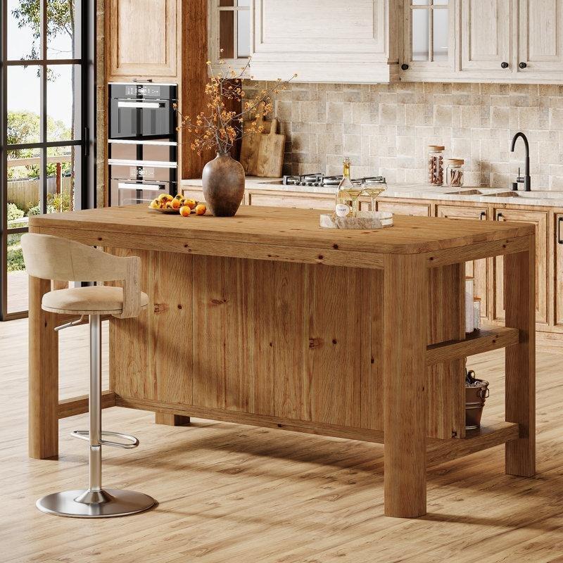 Kahverengi Masif Ahşap Raflı Bar Masası - 161 cm - 231852