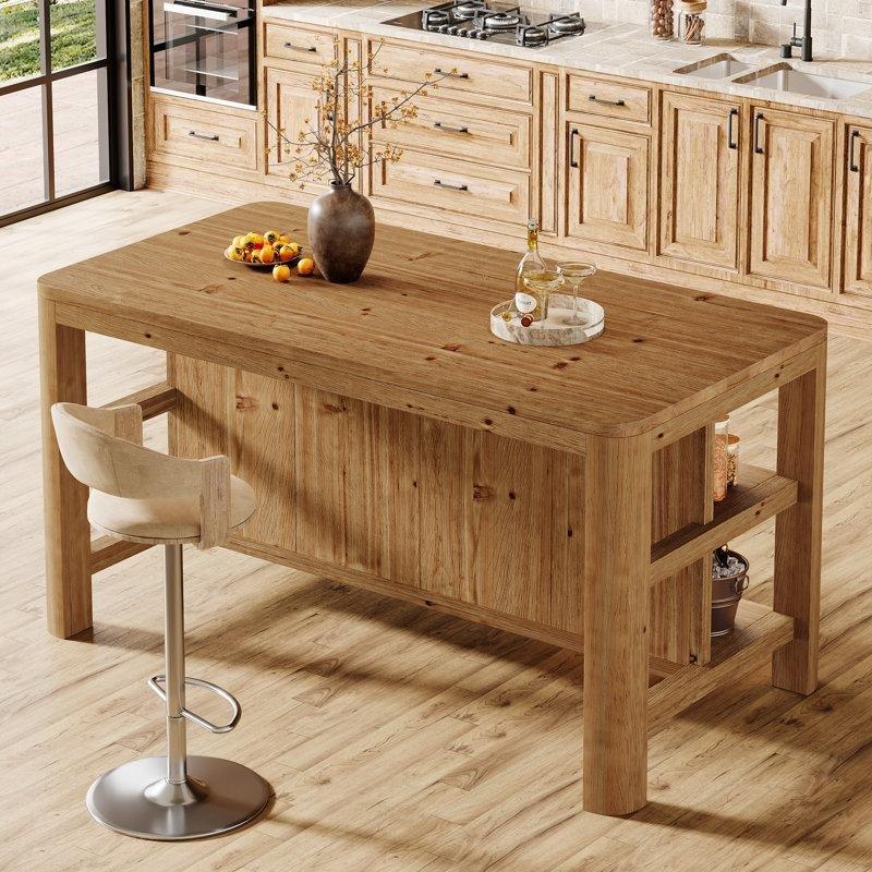 Kahverengi Masif Ahşap Raflı Bar Masası - 161 cm - 231852