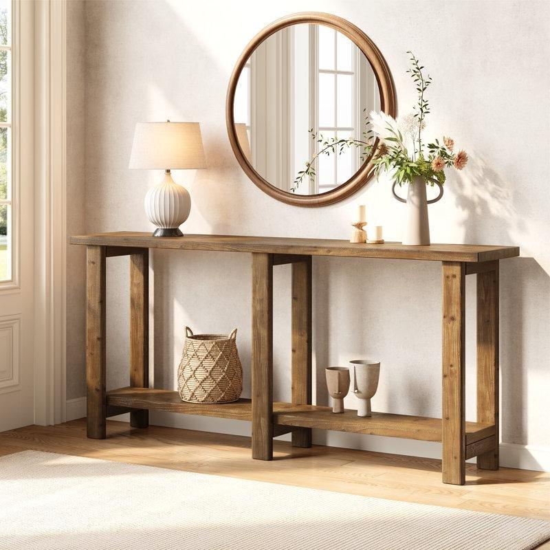 Kahverengi Masif Ahşap Raflı Ekstra Uzun Koltuk Arkası Dresuar - 181 cm - 217517