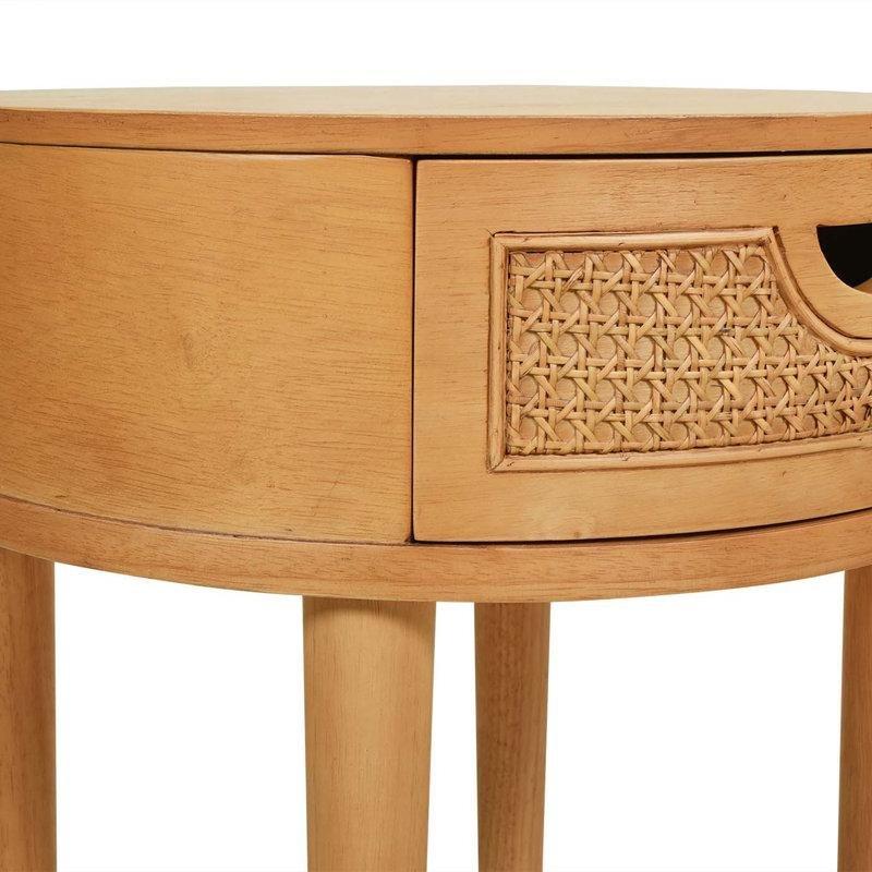 Kahverengi Masif Ahşap Rattan Çekmeceli Yuvarlak Komodin - 223997