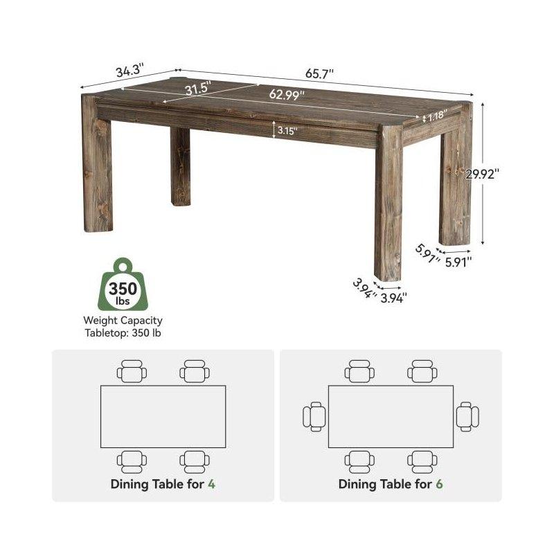 Kahverengi Masif Ahşap Rustik Dikdörtgen Bohem Yemek Masası - 160x80 cm - 237816