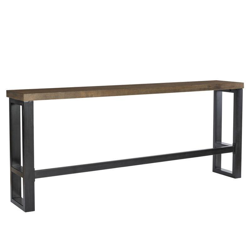 Kahverengi Masif Ahşap Tablalı Siyah Çelik Ayaklı Dikdörtgen Bar Masası - 214x41 cm - 232107