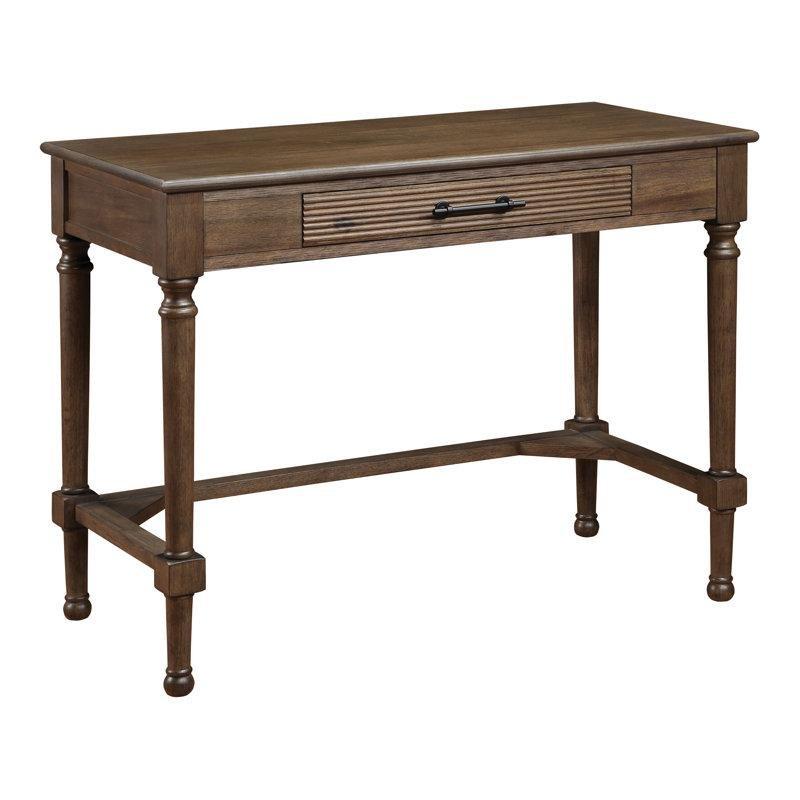 Kahverengi Masif Ahşap ve MDF Tek Çekmeceli Sandalyeli Tornalı Ayaklı Vintage Çalışma Masası - 102x51 cm - 234635