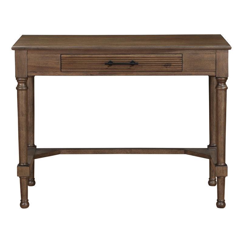 Kahverengi Masif Ahşap ve MDF Tek Çekmeceli Sandalyeli Tornalı Ayaklı Vintage Çalışma Masası - 102x51 cm - 234635