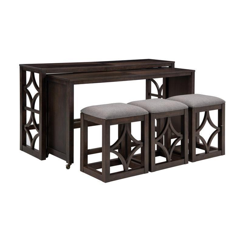 Kahverengi Masif Ahşap ve MDF Tekerlekli 3 Tabureli İç İçe Geçen Koltuk Arkası Dresuar - 183 cm - 218465