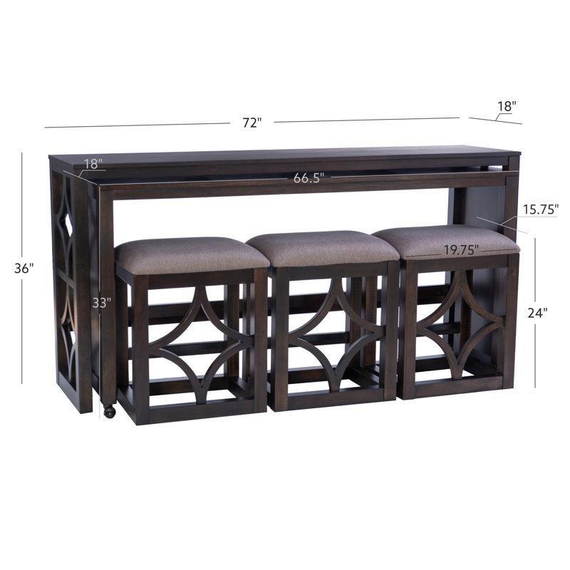 Kahverengi Masif Ahşap ve MDF Tekerlekli 3 Tabureli İç İçe Geçen Koltuk Arkası Dresuar - 183 cm - 218465