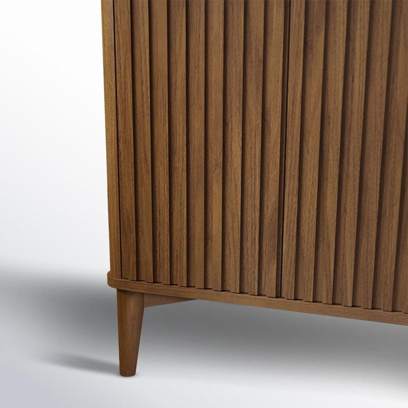 Kahverengi Masif Ahşap Yivli Çift Lavabolu Gold Kulplu Banyo Lavabo Dolabı - 153 cm - 200800